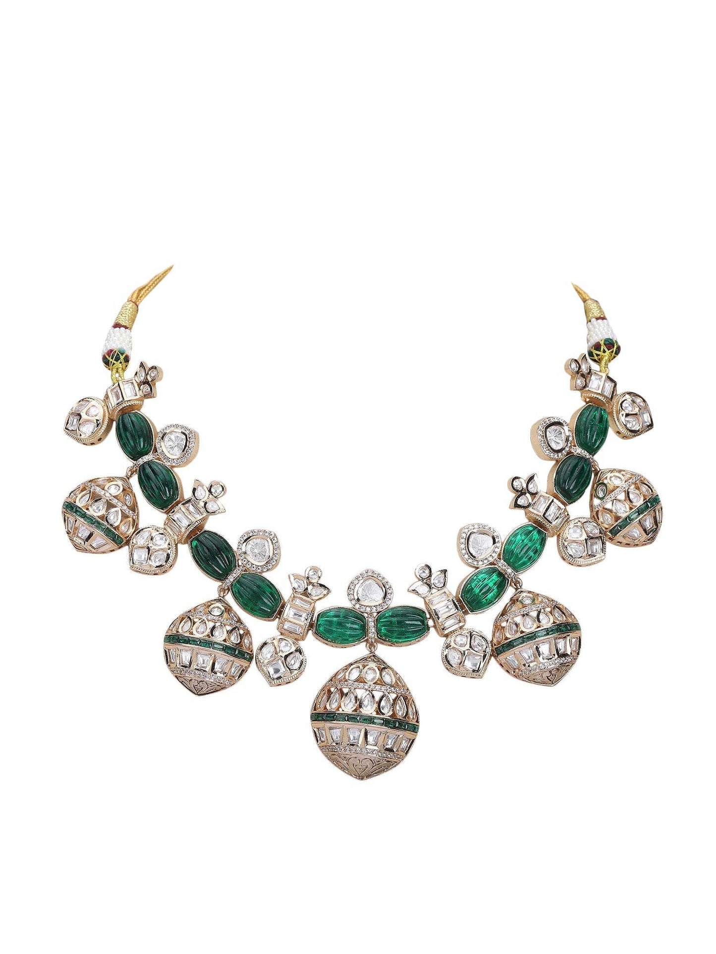 Gold Finish Green Kundan Polki Choker Necklace Set - Auraa Trends