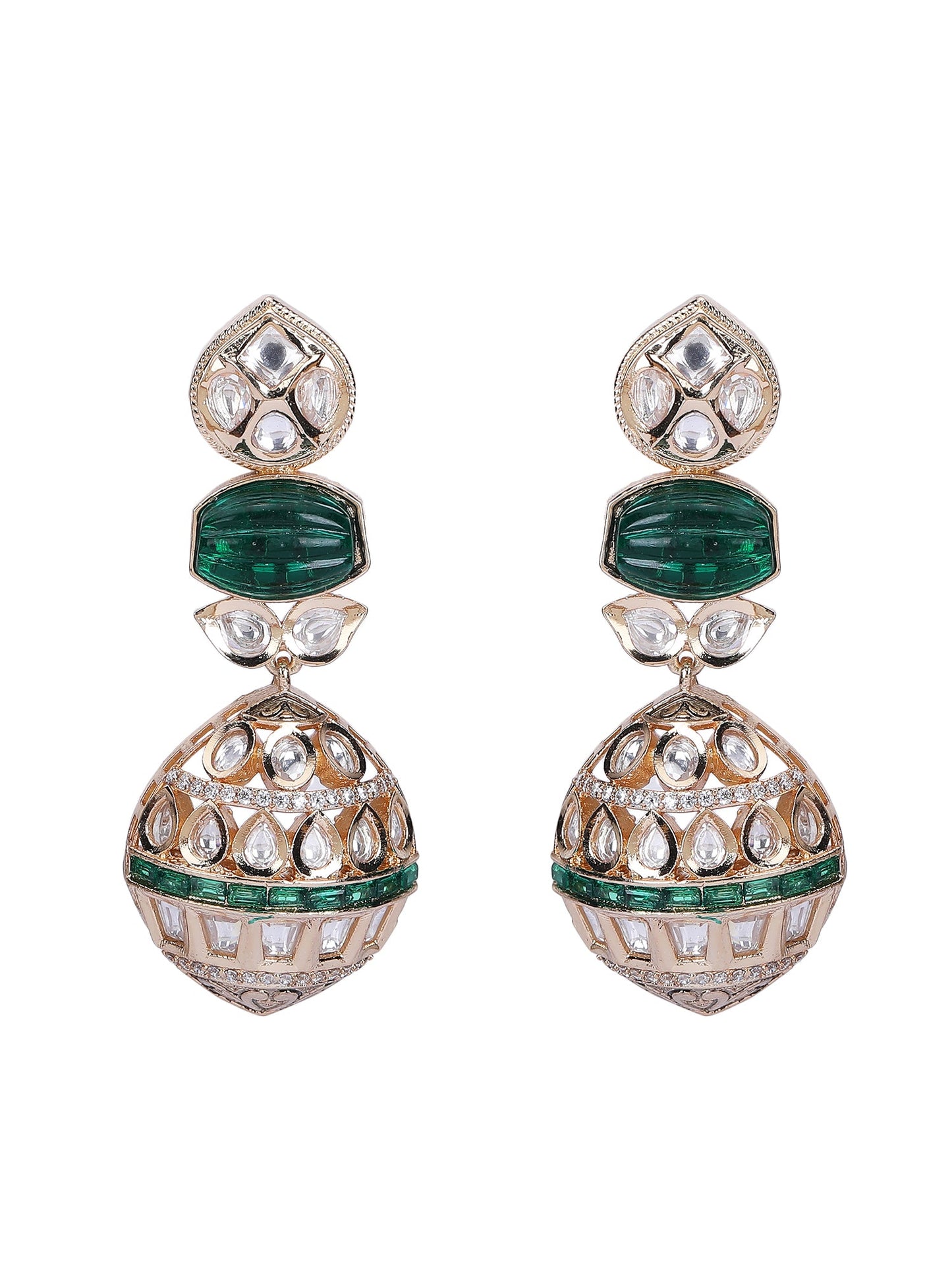 Gold Finish Green Kundan Polki Choker Necklace Set - Auraa Trends - Necklace Set - Alloy Bridal Collection Exclusive Sale