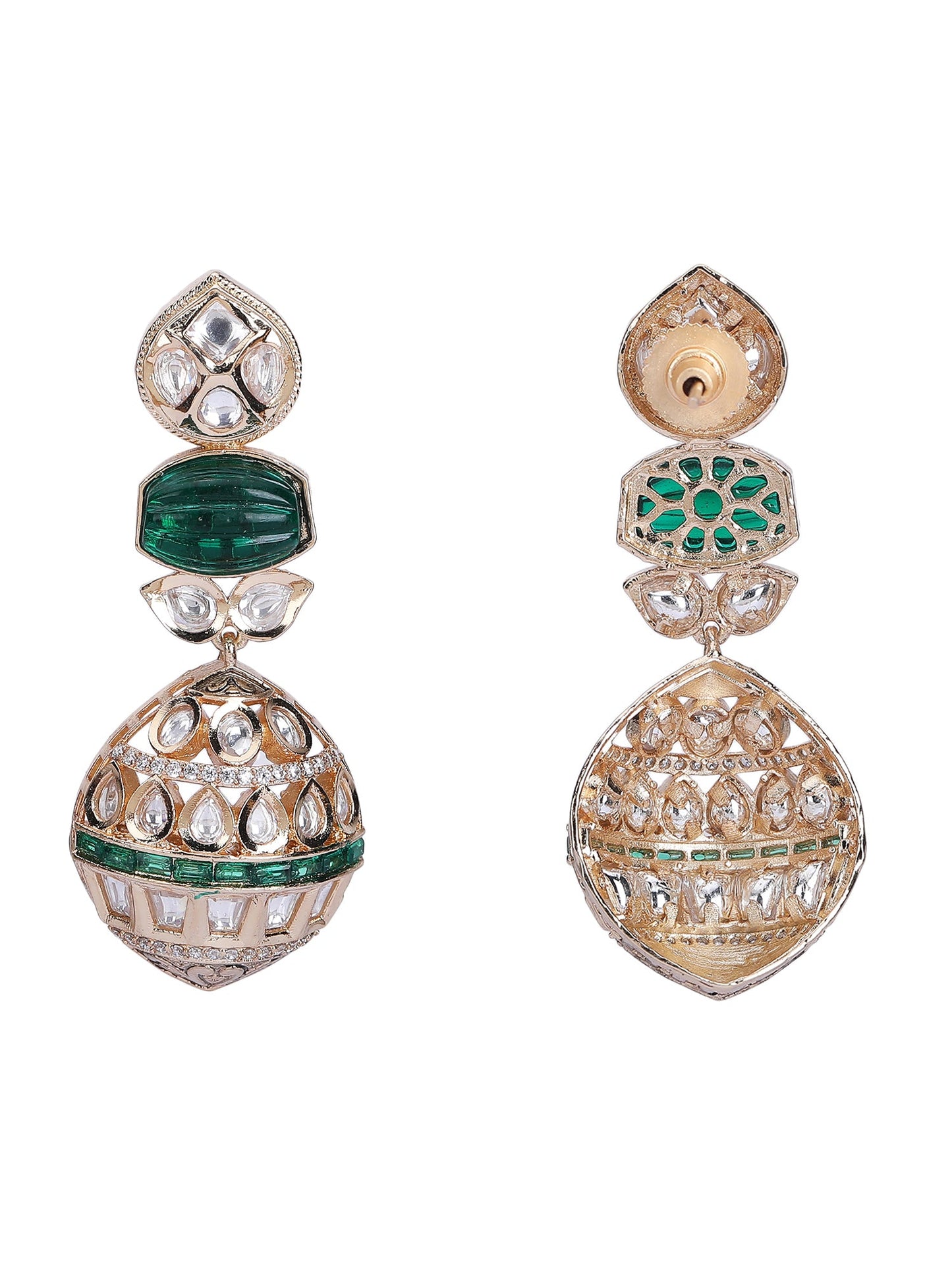 Gold Finish Green Kundan Polki Choker Necklace Set - Auraa Trends - Necklace Set - Alloy Bridal Collection Exclusive Sale