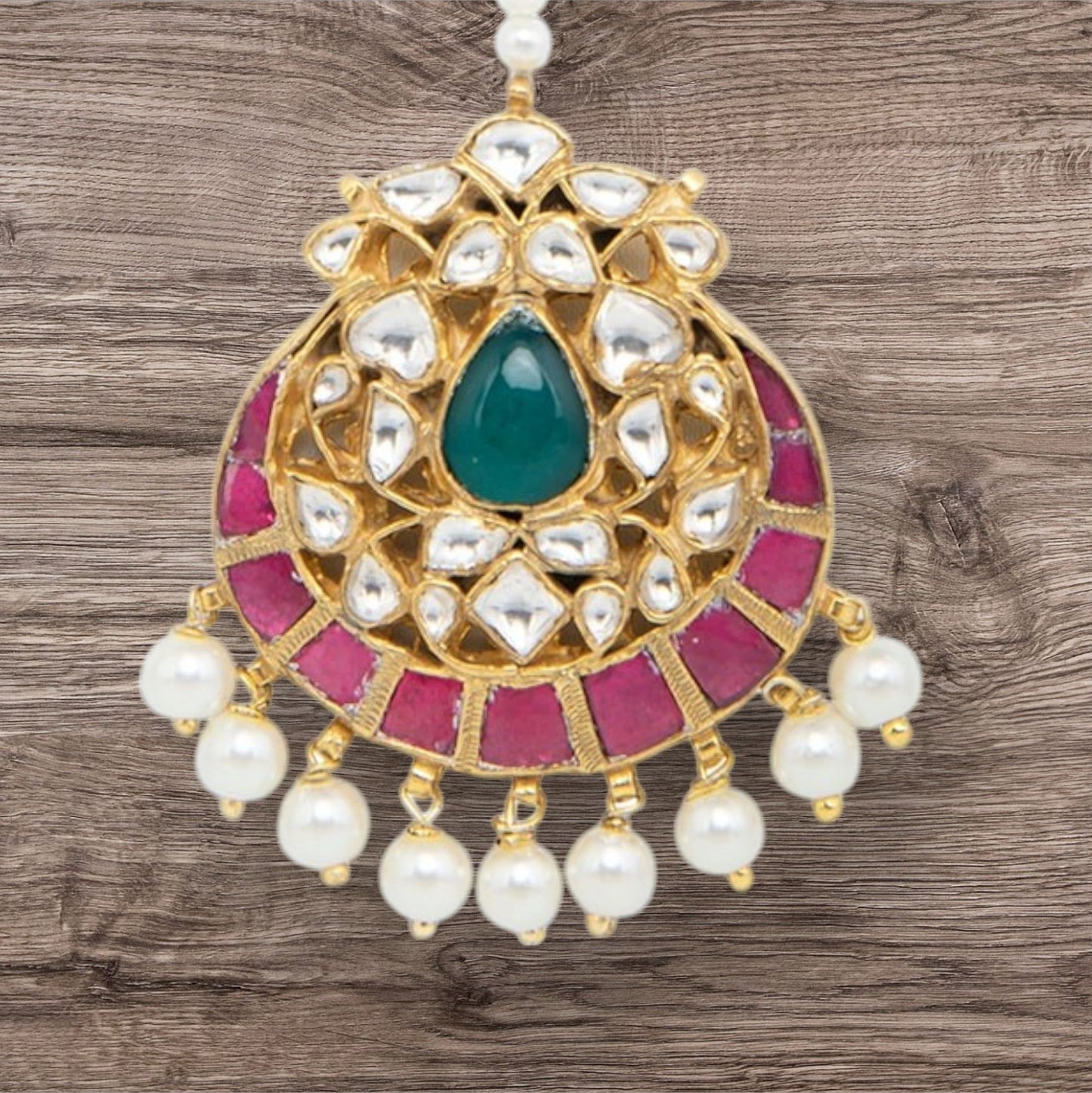 Gold Finish Kundan Maangtikka - Auraa Trends - Maangtika - # - Auraa Trends - Gold Finish Kundan Maangtikka