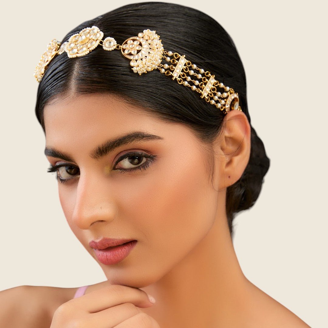 Gold Finish Kundan Mathapatti - Auraa Trends - Mathapati - # - Auraa Trends - Gold Finish Kundan Mathapatti