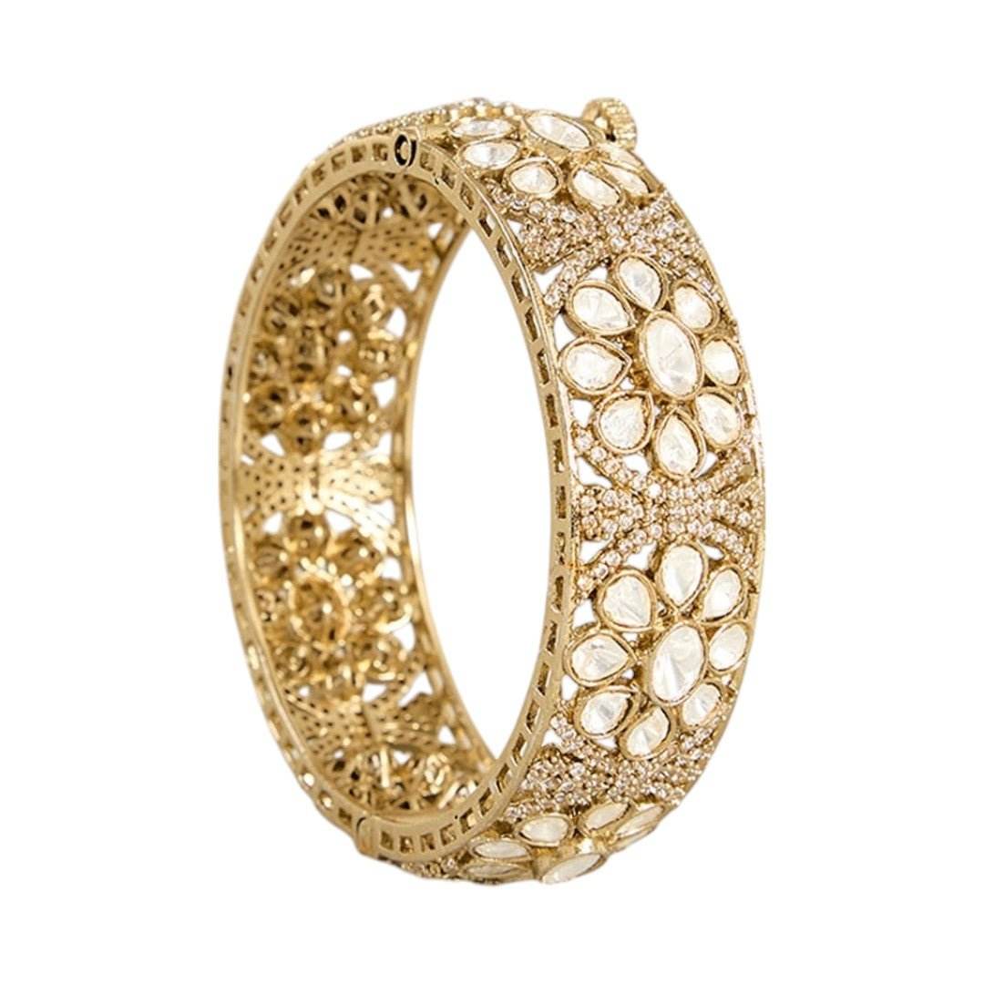 Gold Finish Kundan Polki Bangles (Set Of 2) - Auraa Trends