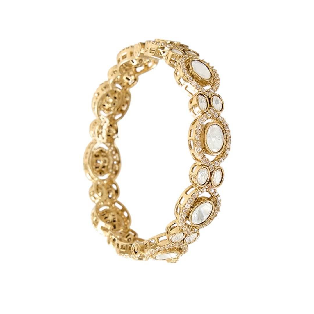 Gold Finish Kundan Polki Bangles Set Of 2 - Auraa Trends