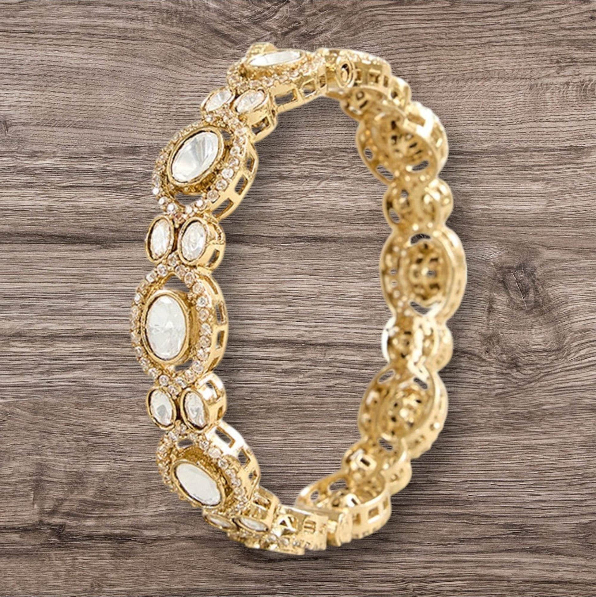 Gold Finish Kundan Polki Bangles Set Of 2 - Auraa Trends