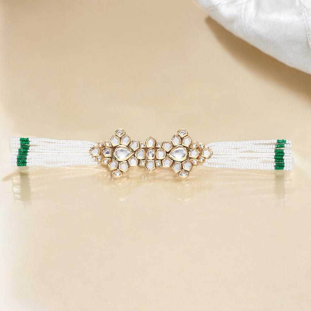 Gold Finish Kundan Polki & Beaded Waist Belt - Auraa Trends - Waist Belt - Gold Finish Kundan Polki & Beaded Waist Belt