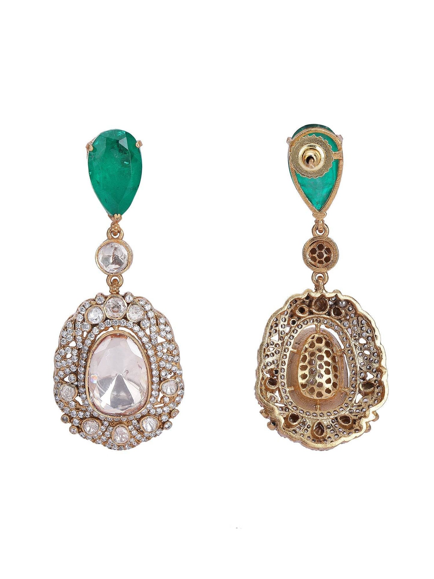 Gold Finish Kundan Polki Dangler Earrings - Auraa Trends