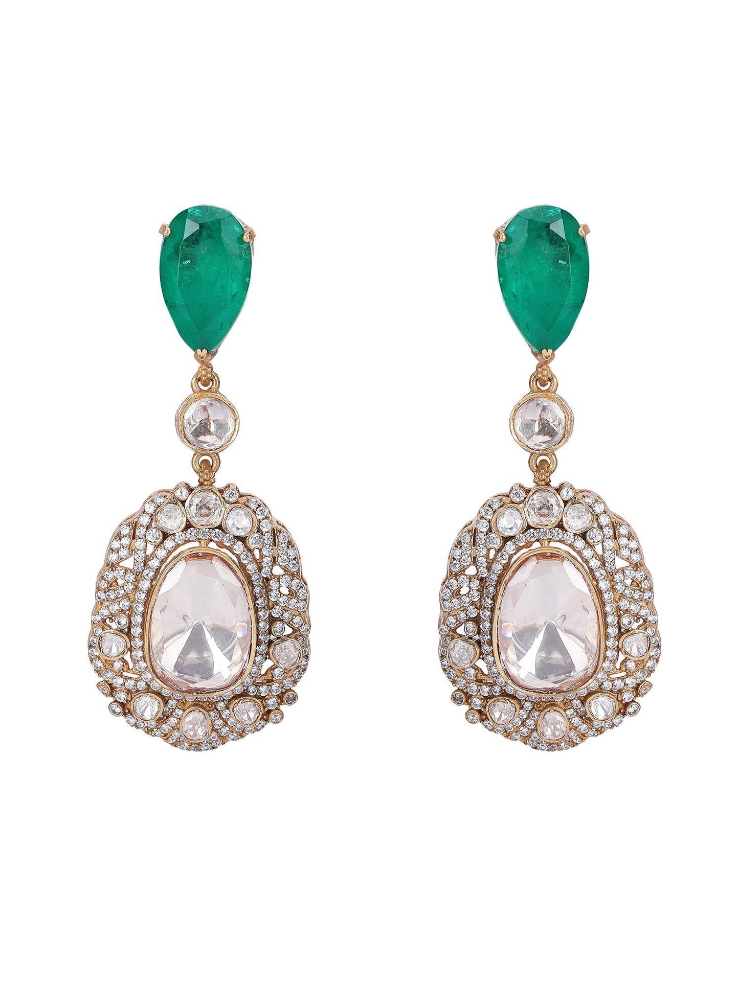 Gold Finish Kundan Polki Dangler Earrings - Auraa Trends