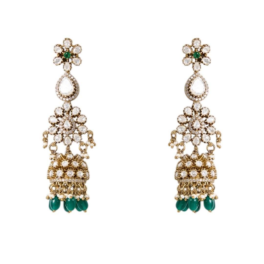 Gold Finish Kundan Polki & Deep Green Beaded Choker Necklace Set - Auraa Trends