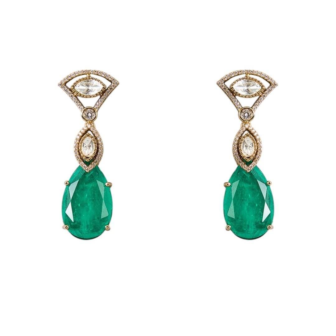 Gold Finish Kundan Polki & Deep Green Stone Choker Necklace Set - Auraa Trends