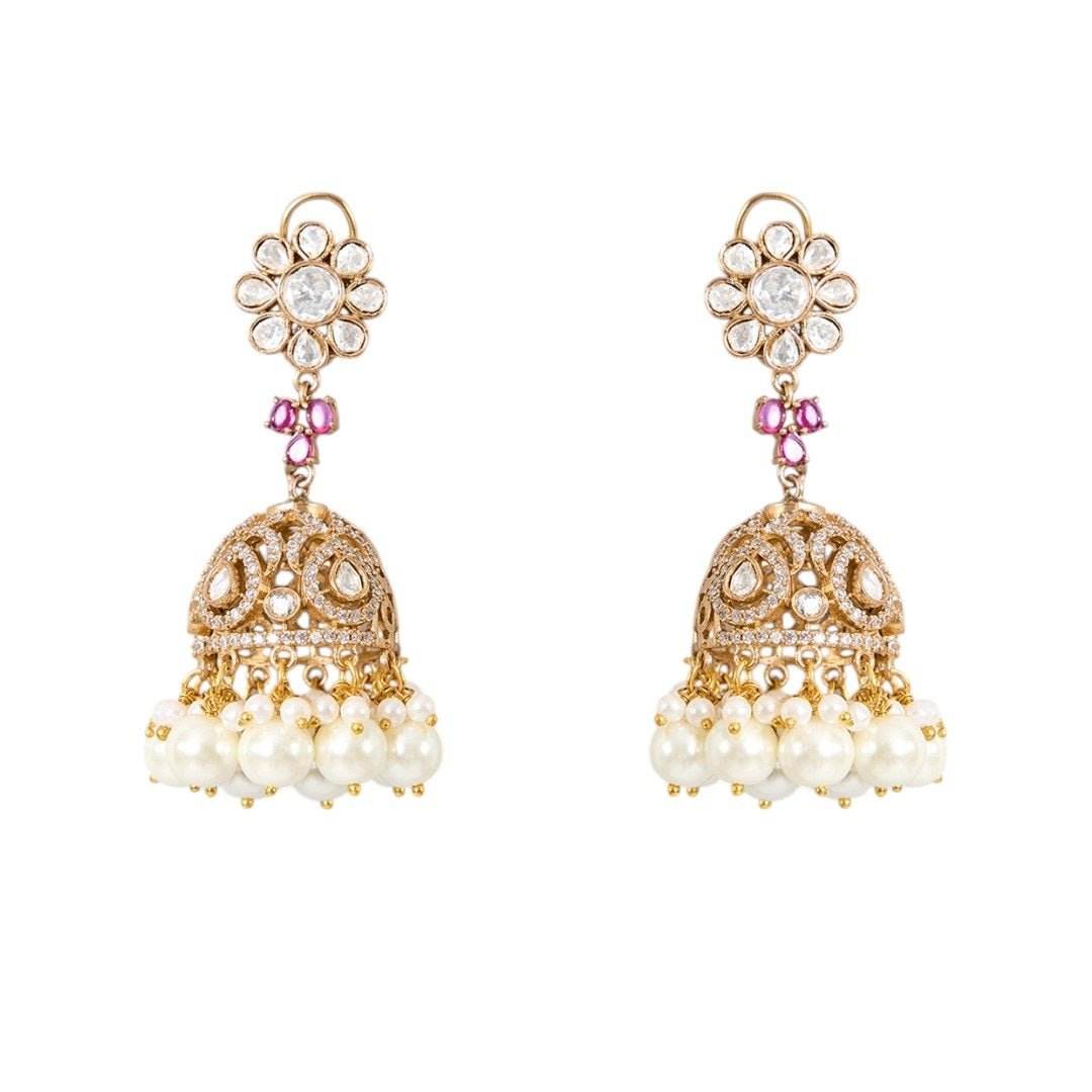 Gold Finish Kundan Polki & Deep Ruby Stone Choker Necklace Set - Auraa Trends