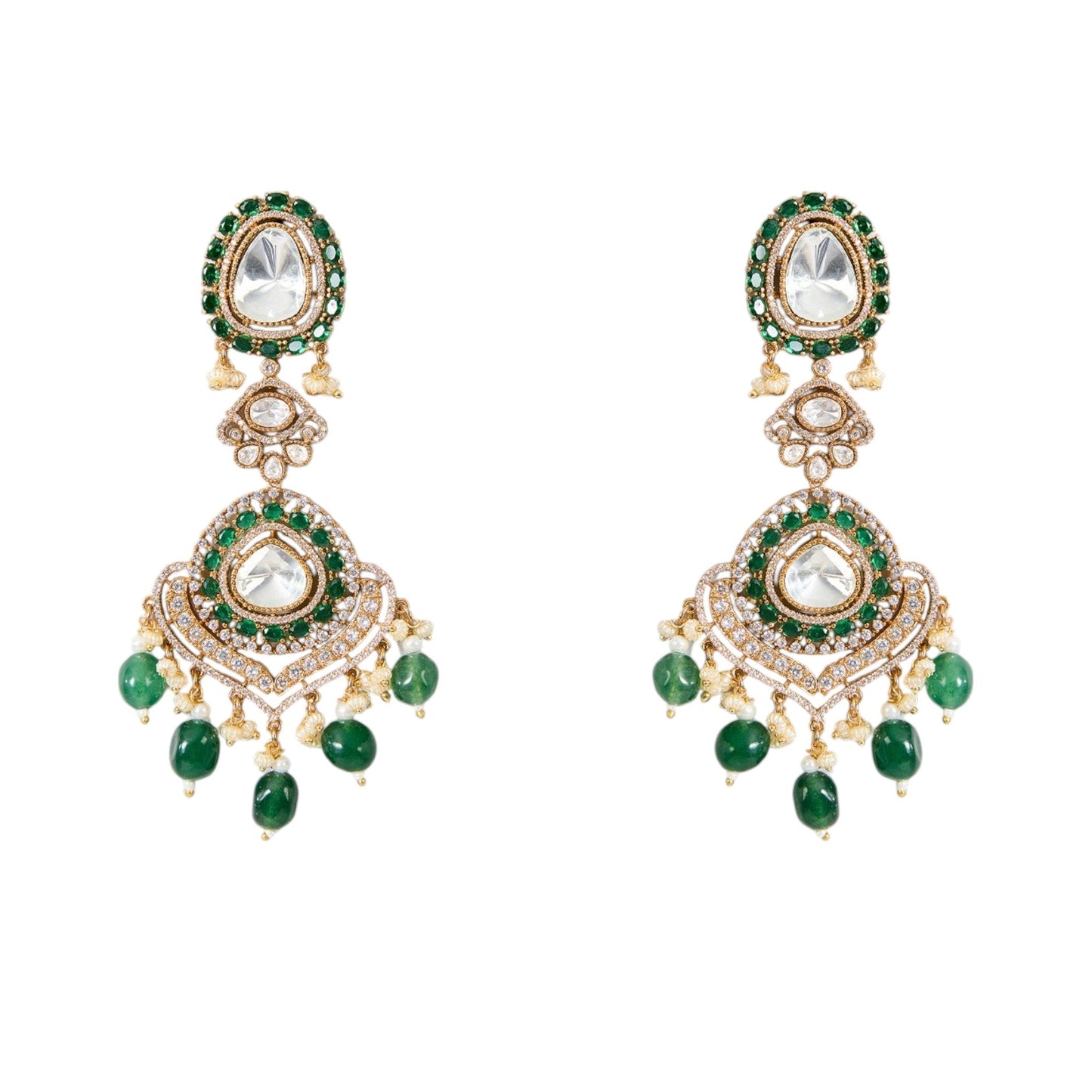 Gold Finish Kundan Polki & Emerald Green Drop Choker Necklace Set - Auraa Trends - Necklace - - Auraa Trends - Gold Finish Choker Necklace with Kundan Polki and Emerald Green Drops Traditional Kundan Polki Choker Set with Matching Earrings Bridal Emerald Drop Choker Necklace for Women Indian Ethnic Necklace Set with Polki Stones and Emerald Accents