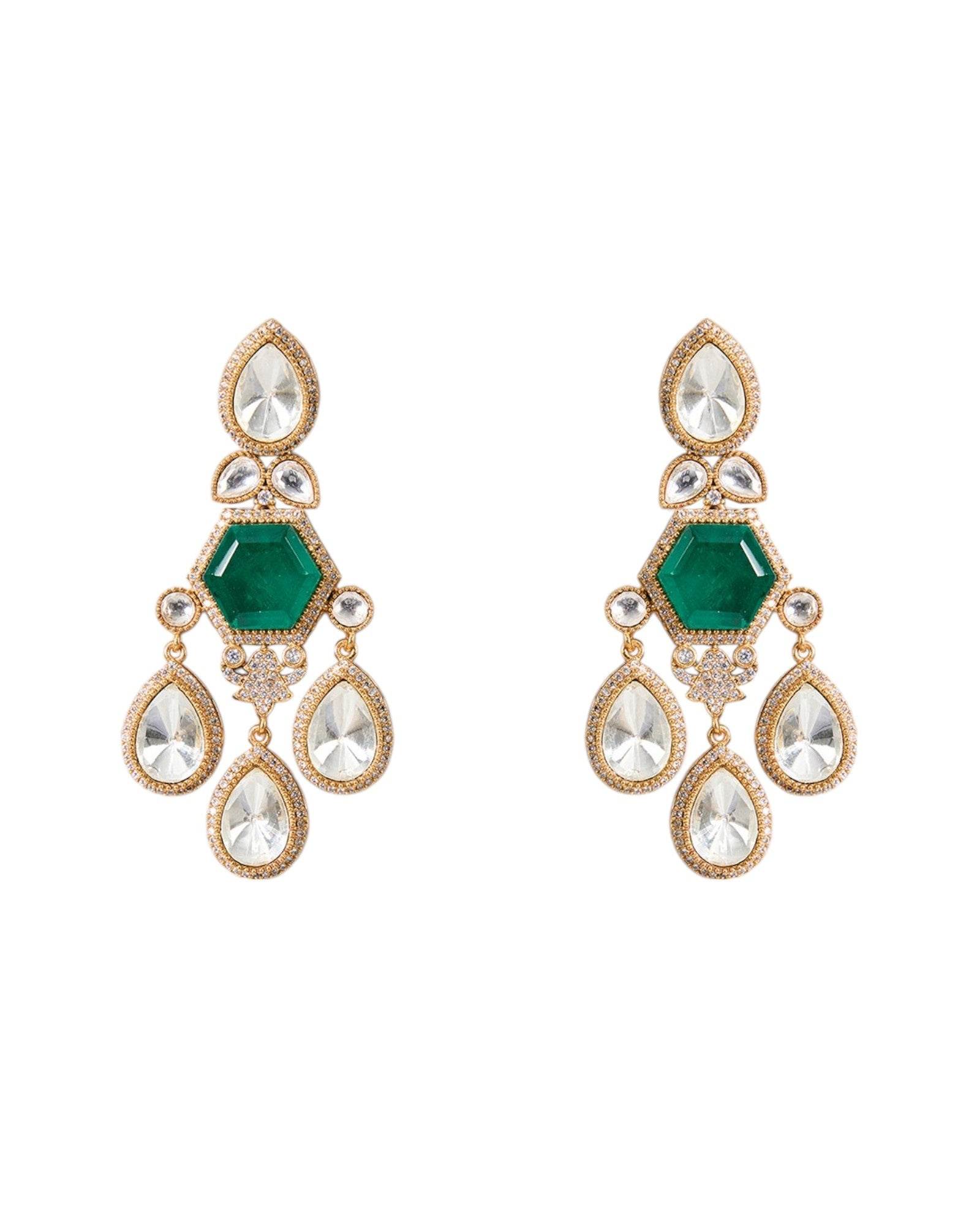 Gold Finish Kundan Polki & Emerald Stone Choker Necklace Set - Auraa Trends