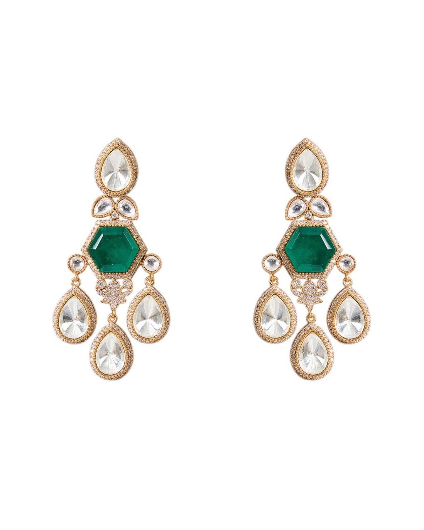 Gold Finish Kundan Polki & Emerald Stone Choker Necklace Set - Auraa Trends