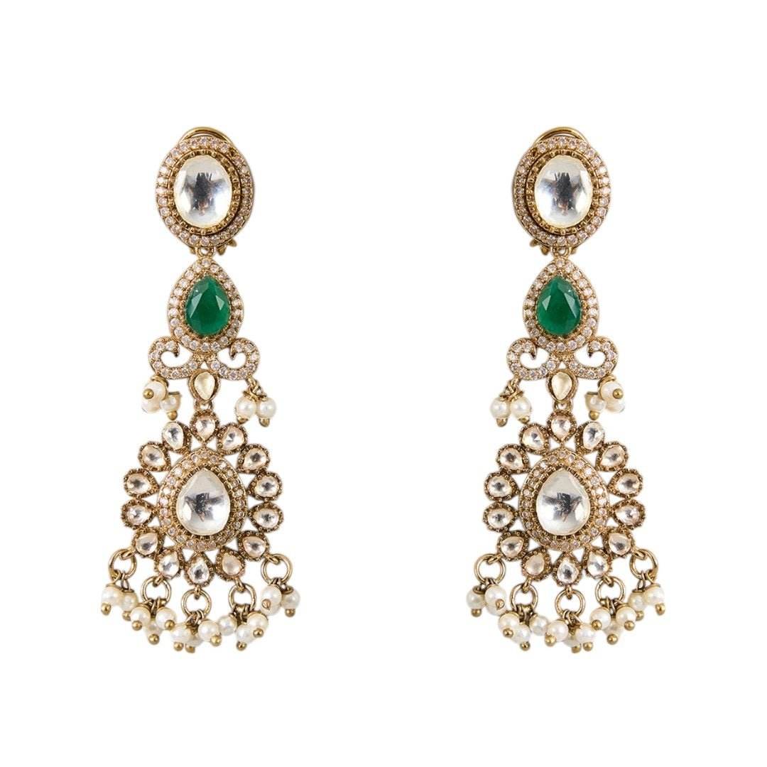 Gold Finish Kundan Polki & Emerald Stone Choker Pendant Necklace Set - Auraa Trends