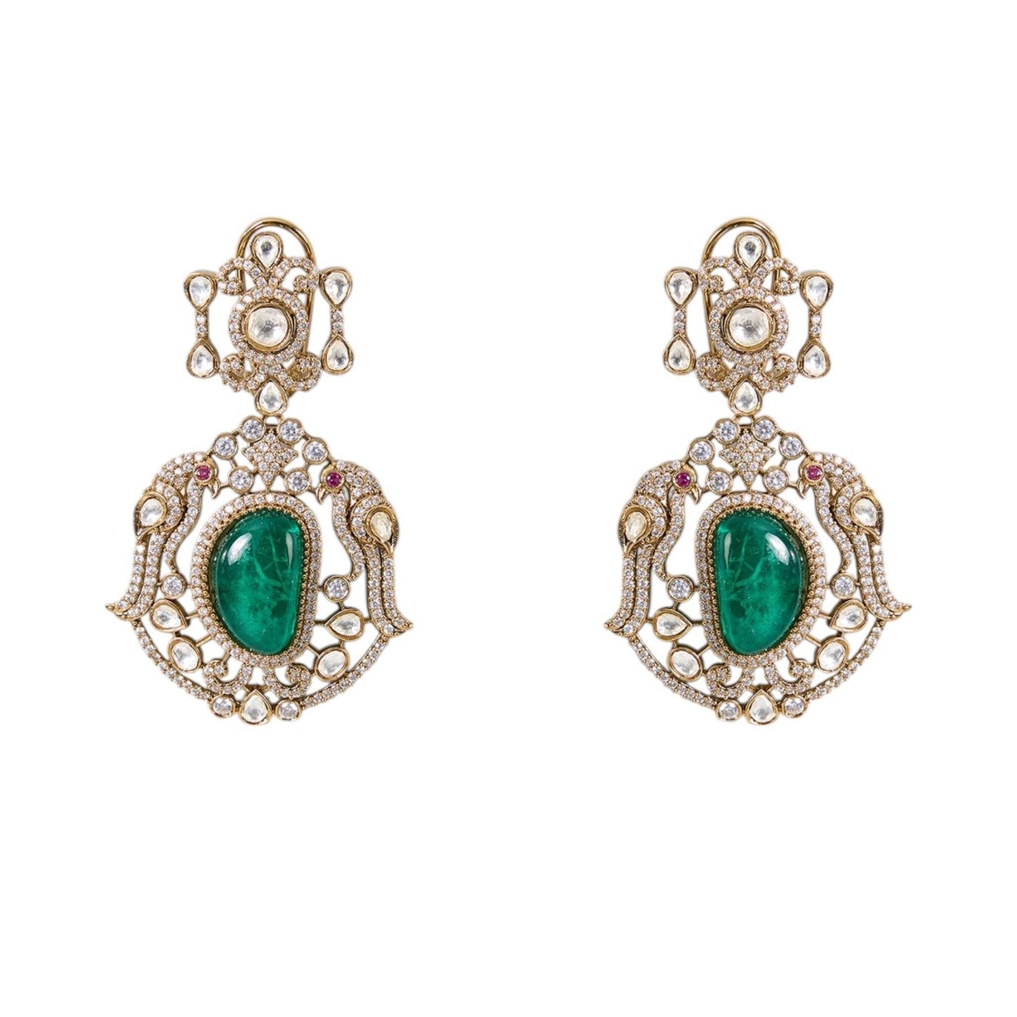 Gold Finish Kundan Polki Necklace Set with Emerald Stones for Wedding & Festive Wear - Auraa Trends