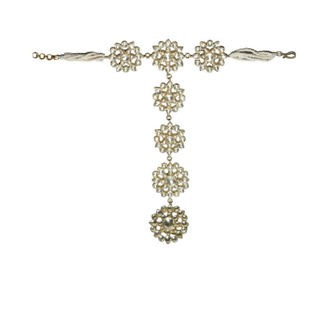 Gold Finish Kundan Polki Haathphool (Set of 2) - Auraa Trends