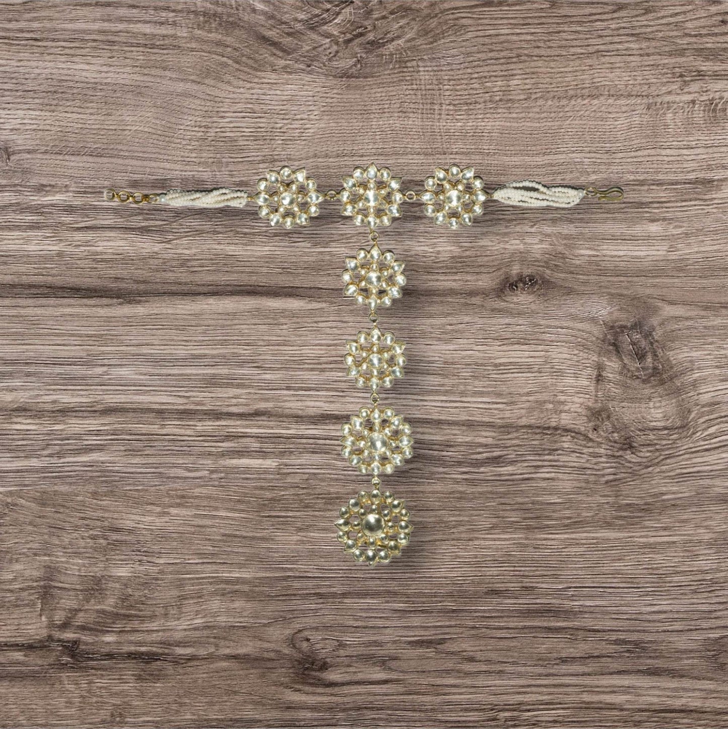 Gold Finish Kundan Polki Haathphool (Set of 2) - Auraa Trends