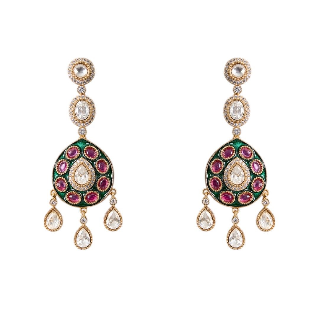 Gold Finish Kundan Polki Layered Necklace Set – Elegant Bridal Jewelry, Indian Necklace - Auraa Trends - Necklace - - Auraa Trends - old finish kundan polki layered necklace with chandbali earrings Traditional kundan polki layered necklace set with gold finish Festive gold finish layered necklace with matching chandbali earrings Bridal kundan polki layered necklace and earrings set in mixed metal