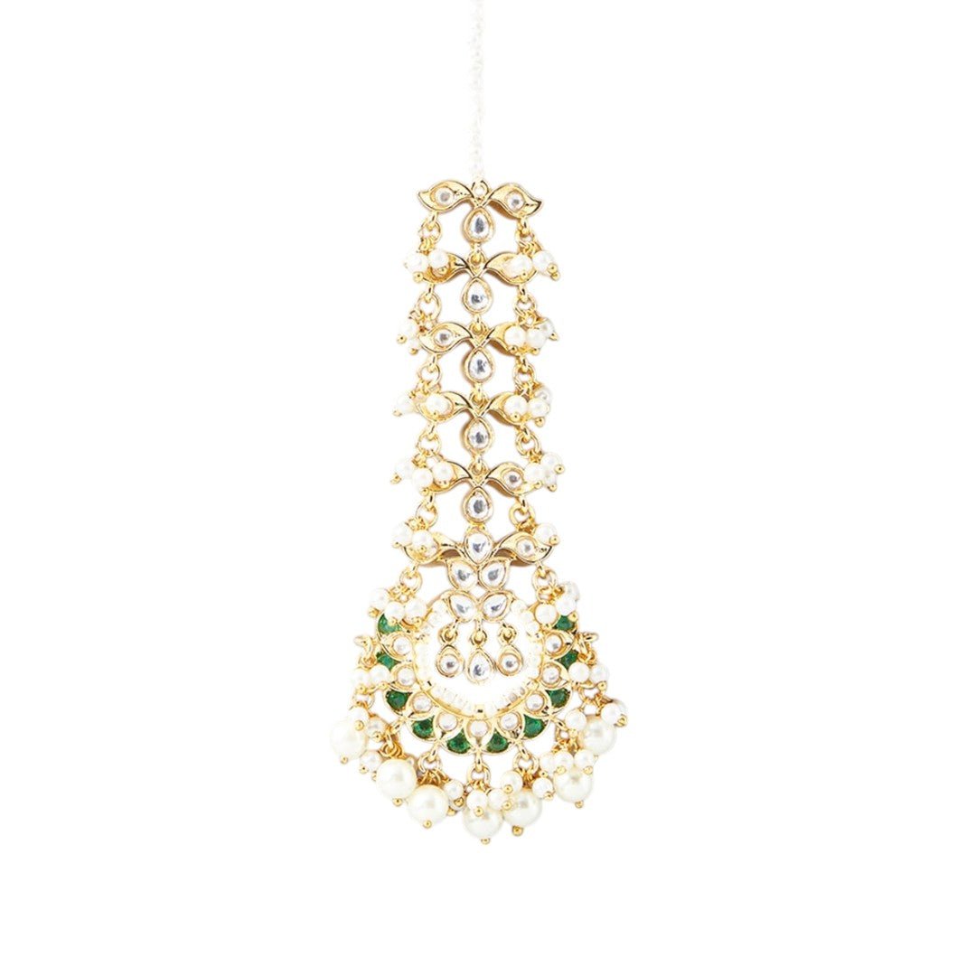 Gold Finish Kundan Polki Maangtikka - Auraa Trends - Maangtika - # - Auraa Trends - Gold Finish Kundan Polki Maangtikka