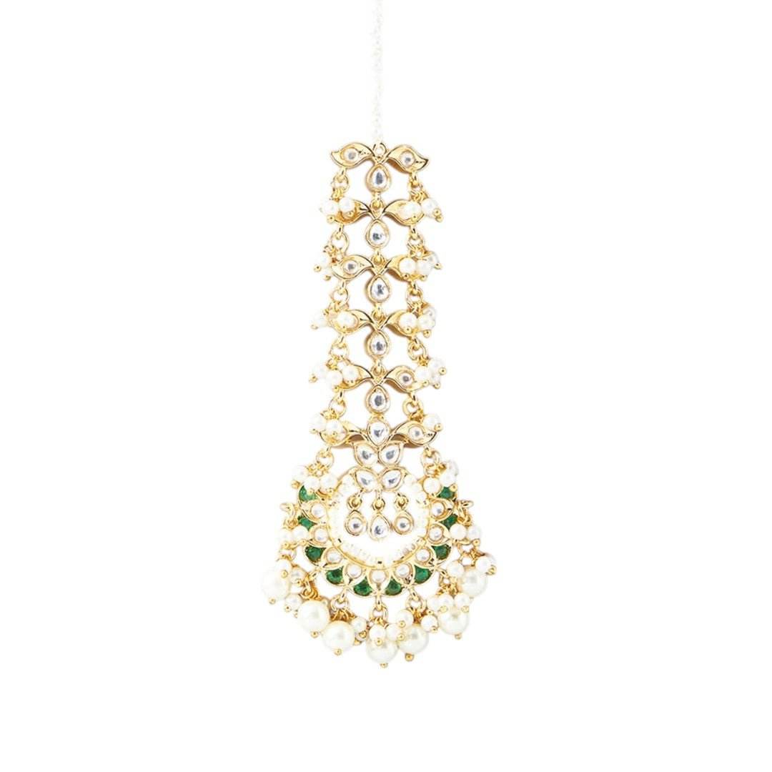 Gold Finish Kundan Polki Maangtikka - Auraa Trends