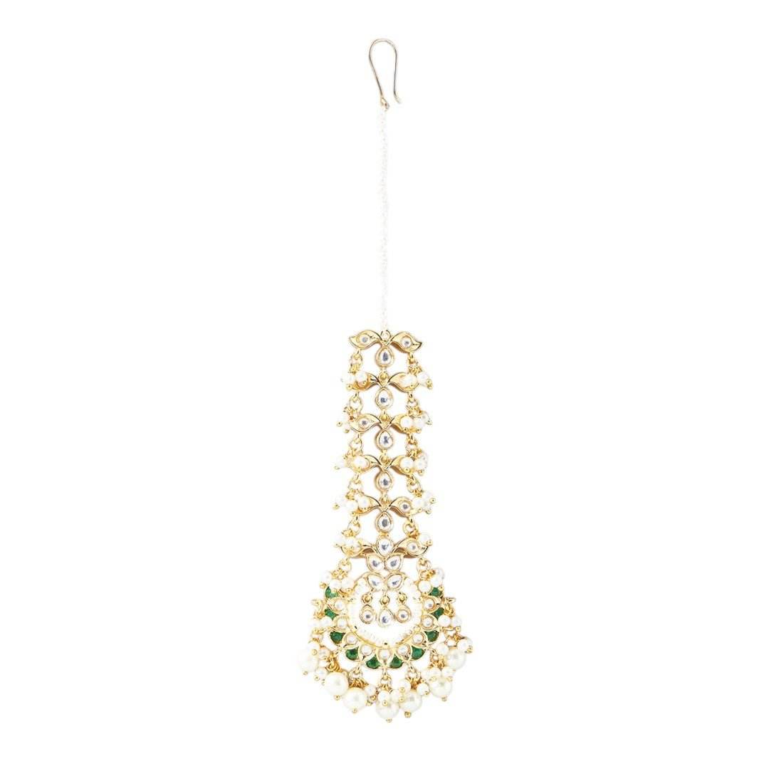 Gold Finish Kundan Polki Maangtikka - Auraa Trends