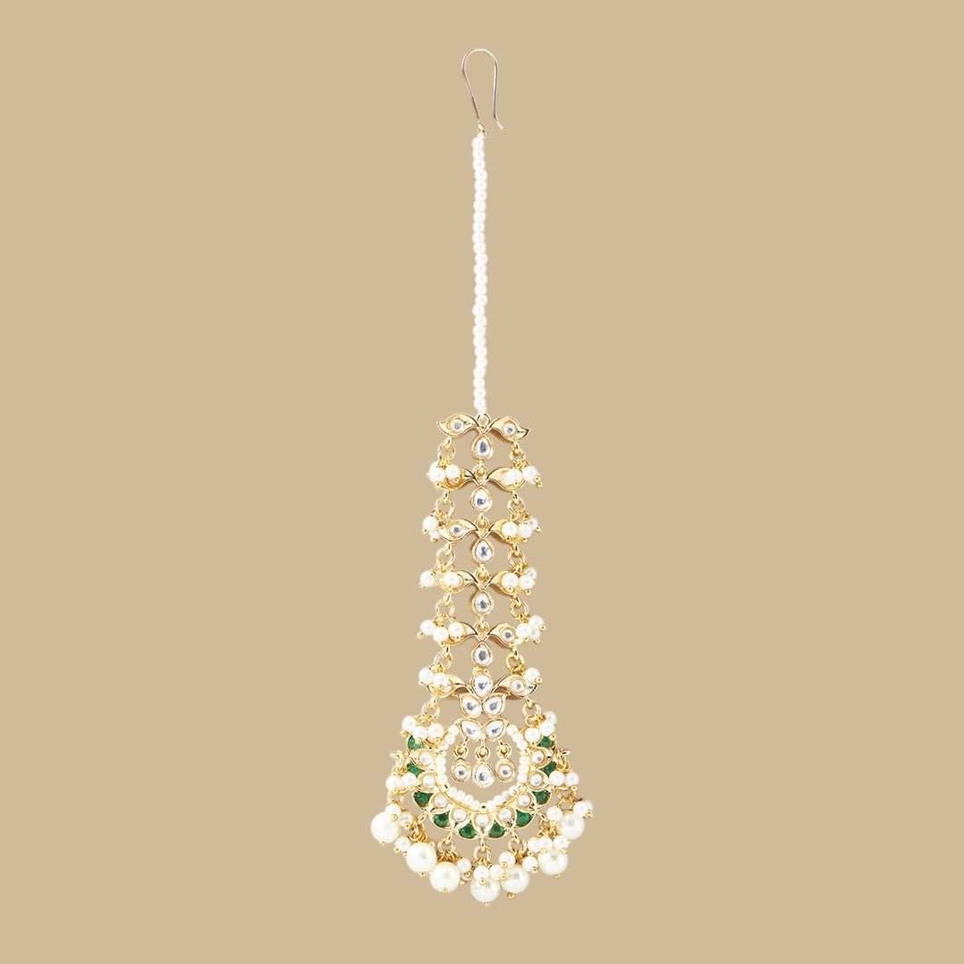 Gold Finish Kundan Polki Maangtikka - Auraa Trends