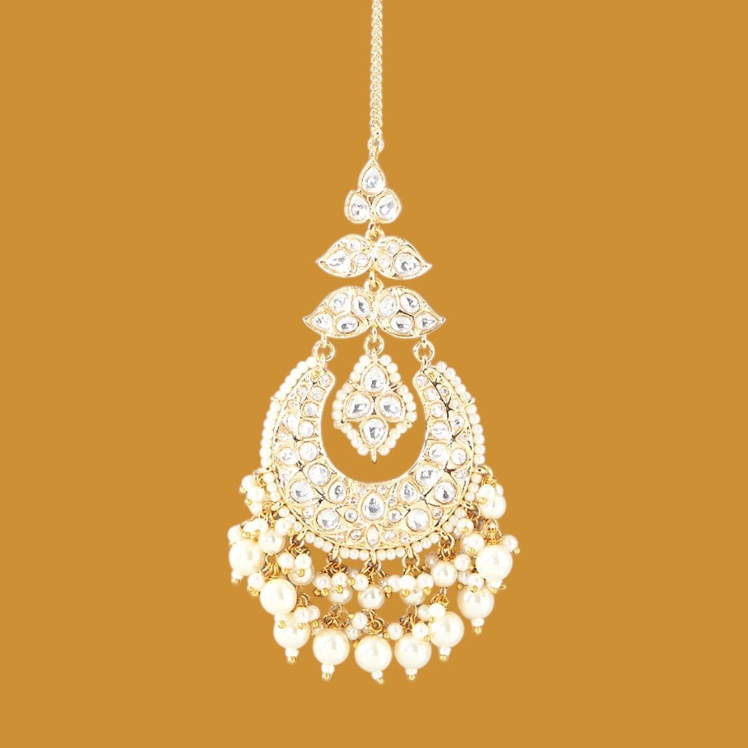 Gold Finish Kundan Polki Maangtikka - Auraa Trends - Maangtika - # - Auraa Trends - Gold Finish Kundan Polki Maangtikka