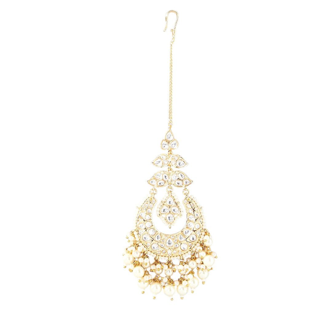Gold Finish Kundan Polki Maangtikka - Auraa Trends - Maangtika - # - Auraa Trends - Gold Finish Kundan Polki Maangtikka