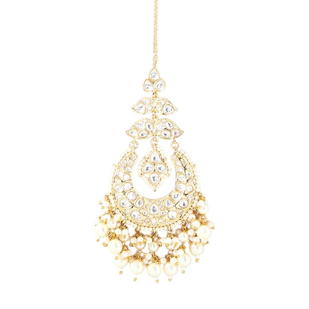 Gold Finish Kundan Polki Maangtikka - Auraa Trends - Maangtika - # - Auraa Trends - Gold Finish Kundan Polki Maangtikka
