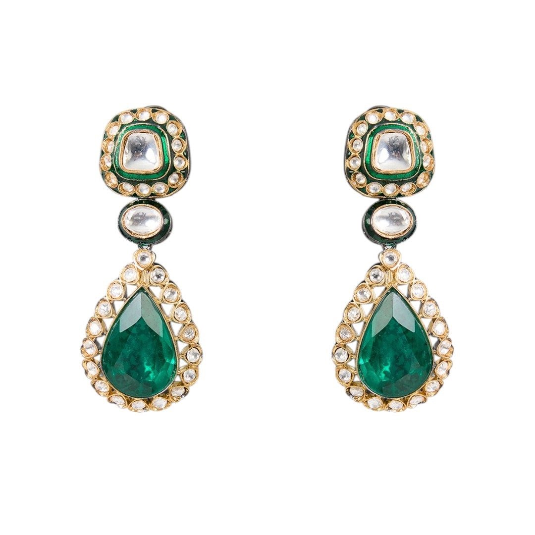 Gold Finish Kundan Polki & Multi - Colored Stone Choker Necklace Set - Auraa Trends - Necklace - - Auraa Trends - Gold finish choker necklace with kundan polki and multicolored stones Multicolor kundan choker necklace set with dangler earrings Traditional Indian bridal necklace with kundan and gemstone detailing Festive kundan polki necklace set in gold with matching earrings