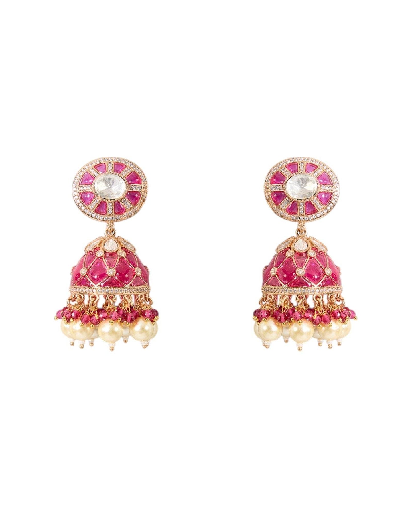 Gold Finish Kundan Polki Necklace Set with Fuchsia Pink Stones – Choker Style Jewelry for Weddings & Festive Wear - Auraa Trends