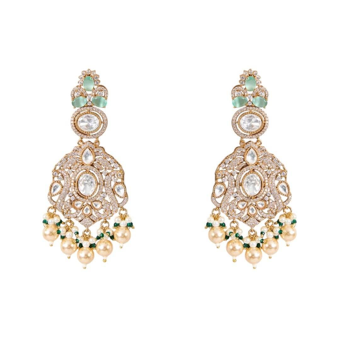 Gold Finish Kundan Polki Pendant Necklace Set with Green Beads – Bridal & Festive Jewelry - Auraa Trends