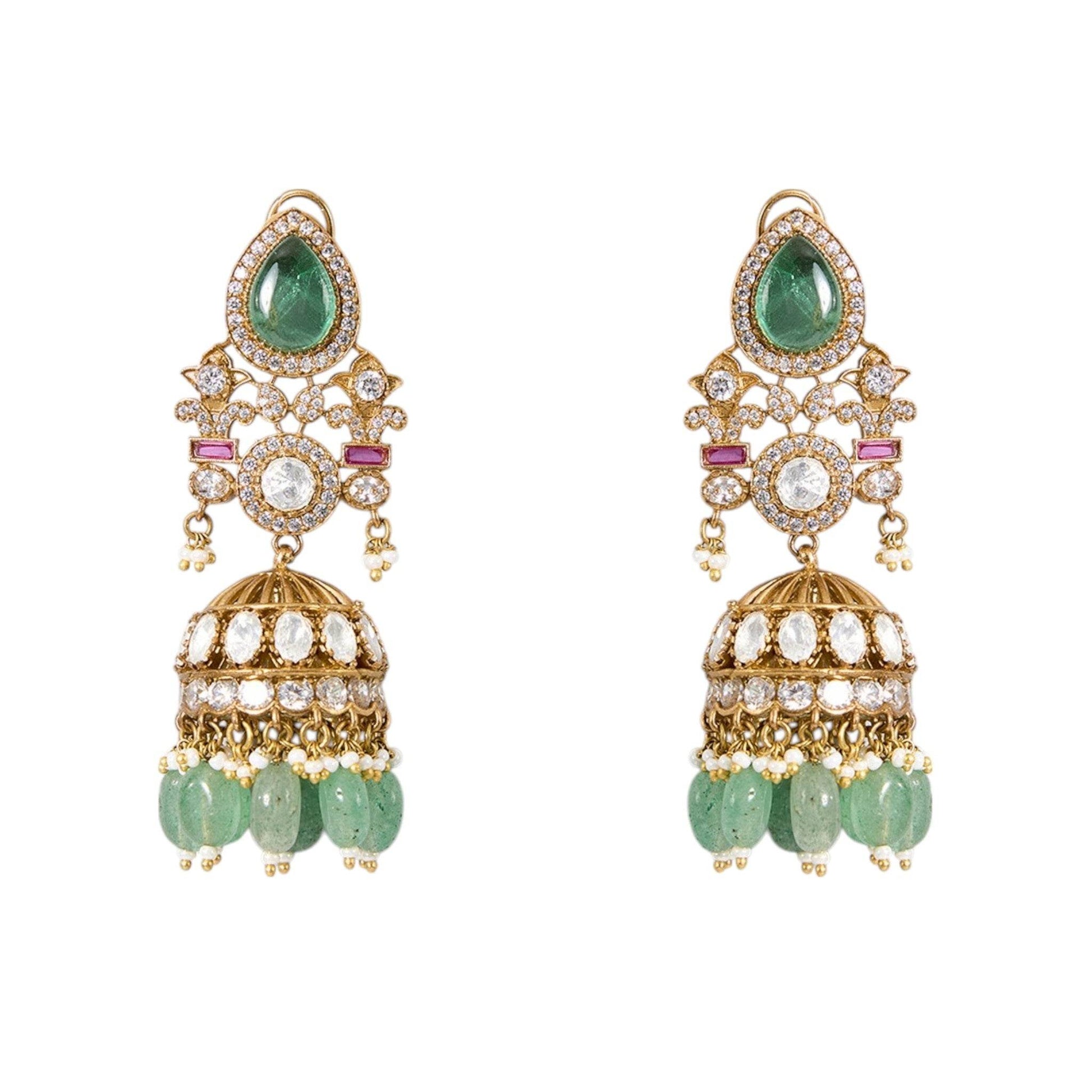 Gold Finish Kundan Polki & Soft Green Drop Choker Necklace Set - Auraa Trends