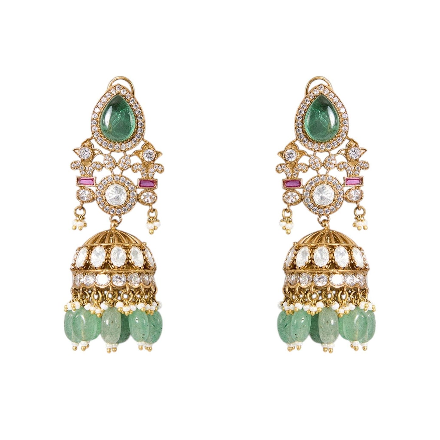 Gold Finish Kundan Polki & Soft Green Drop Choker Necklace Set - Auraa Trends