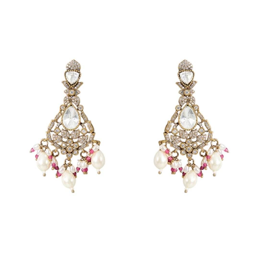 Gold Finish Kundan Polki & Soft Pink Beaded Layered Choker Necklace Set - Auraa Trends