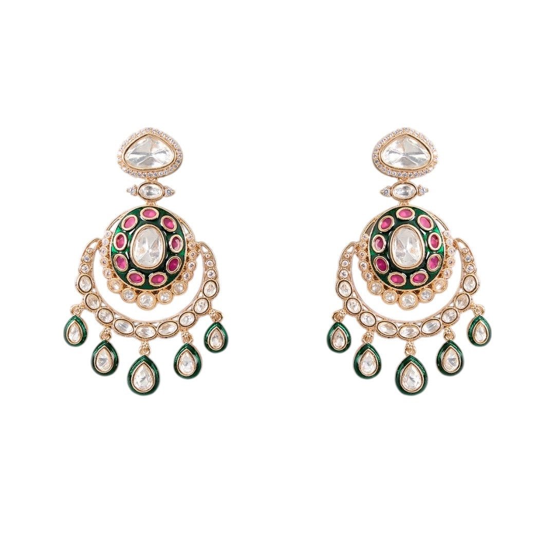 Gold Finish Kundan Stone Layered Necklace Set - Auraa Trends - Necklace - - Auraa Trends - Gold Finish Kundan Stone Layered Necklace Set