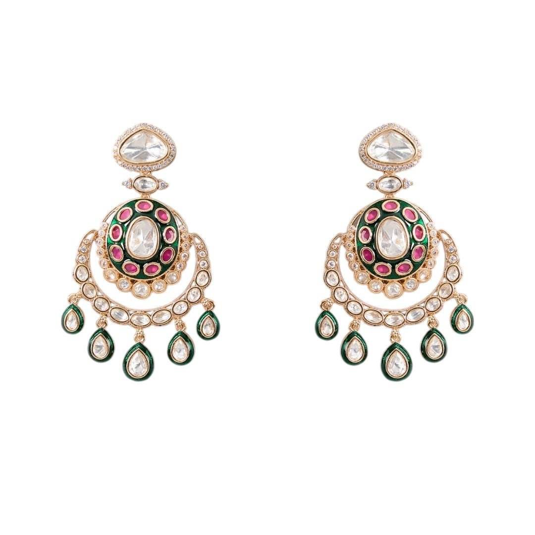 Gold Finish Kundan Stone Layered Necklace Set - Auraa Trends