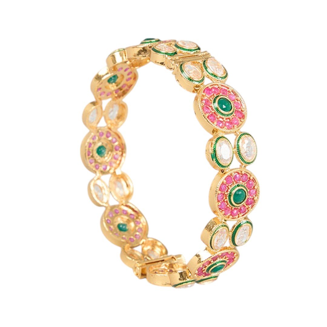 Gold Finish Multi - Colored Kundan Polki Bangles (Set of 2) - Auraa Trends - Bangles - # - Auraa Trends - Gold Finish Multi - Colored Kundan Polki Bangles (Set of 2)