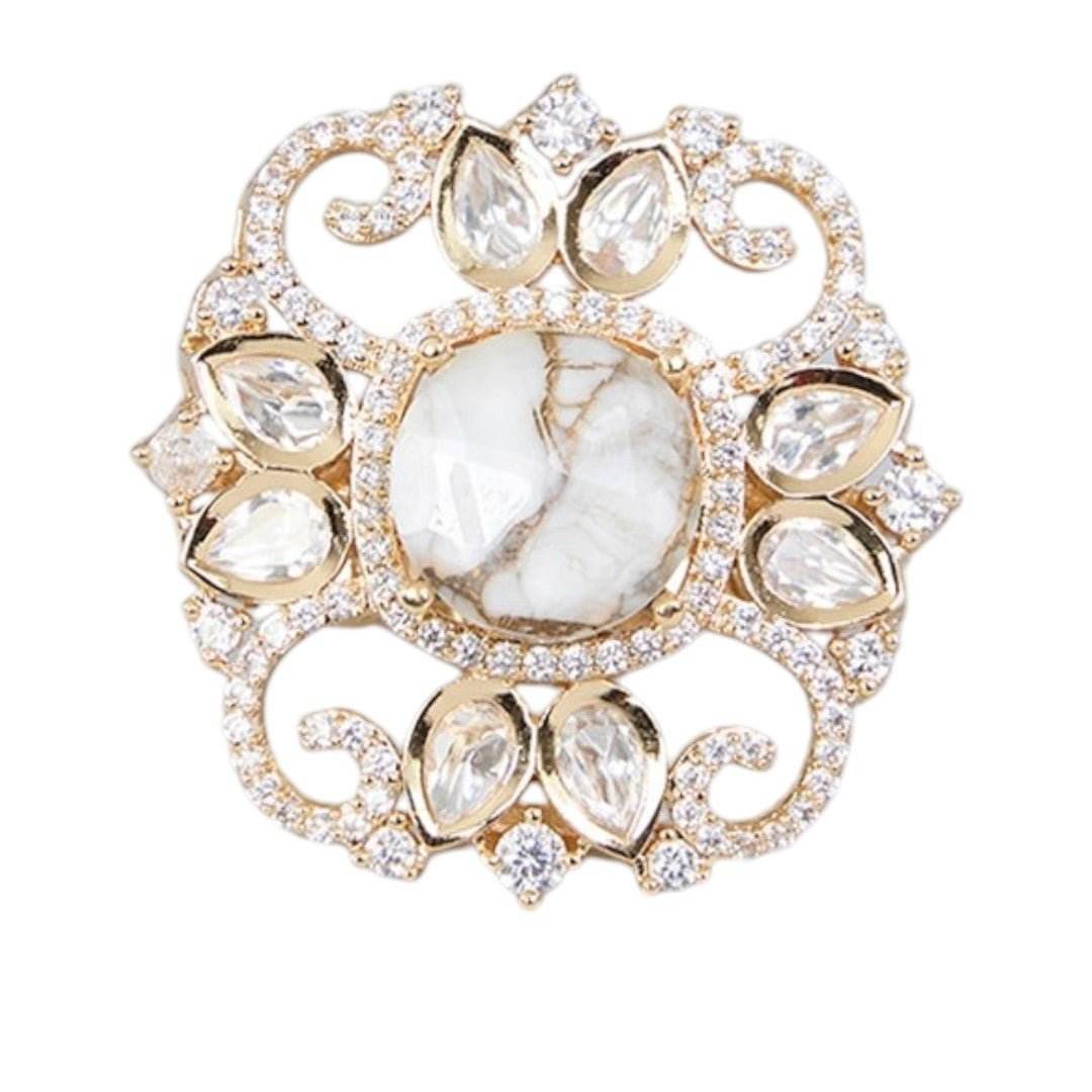 Gold Finish Pearl Ring Stone Statement - Auraa Trends