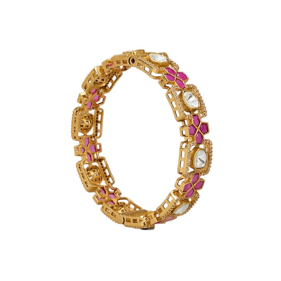 Gold Finish Polki Diamond Bangles (Set Of 2) - Auraa Trends