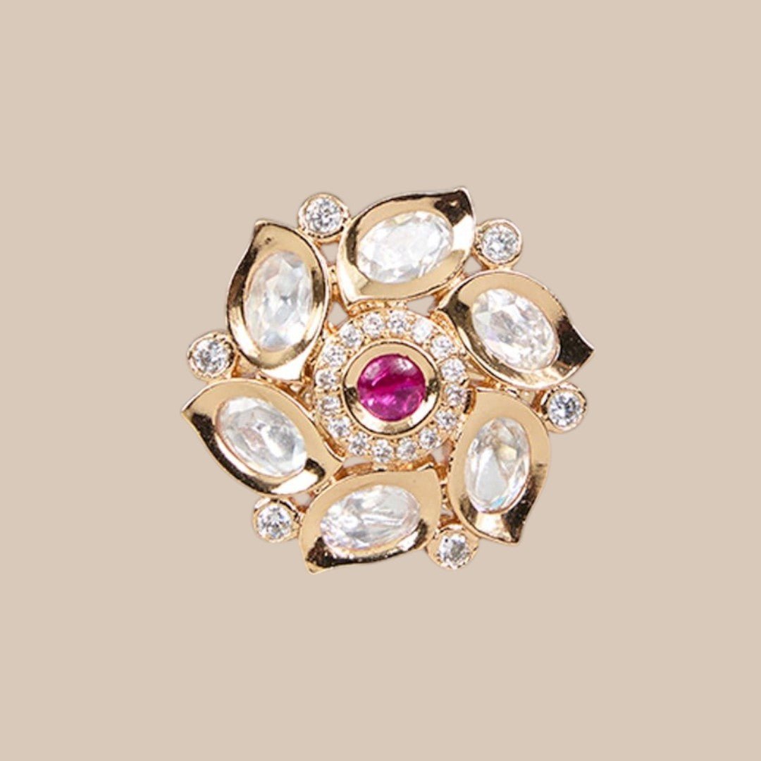 Gold Finish Ring Pearl and Green Stone Cluster - Auraa Trends - Rings - Gold Finish Ring Pearl and Green Stone Cluster
