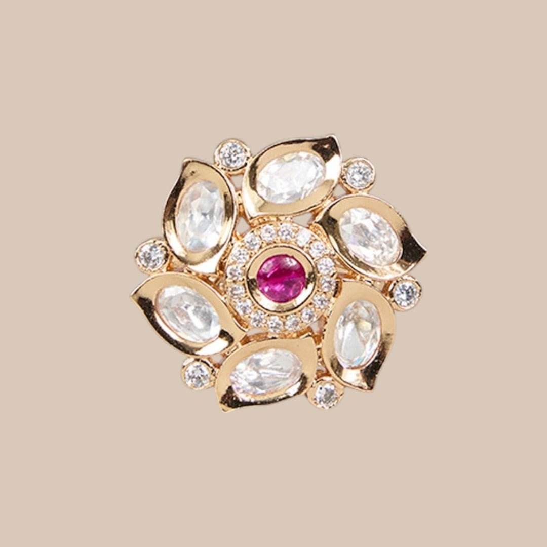 Gold Finish Ring Pearl and Green Stone Cluster - Auraa Trends