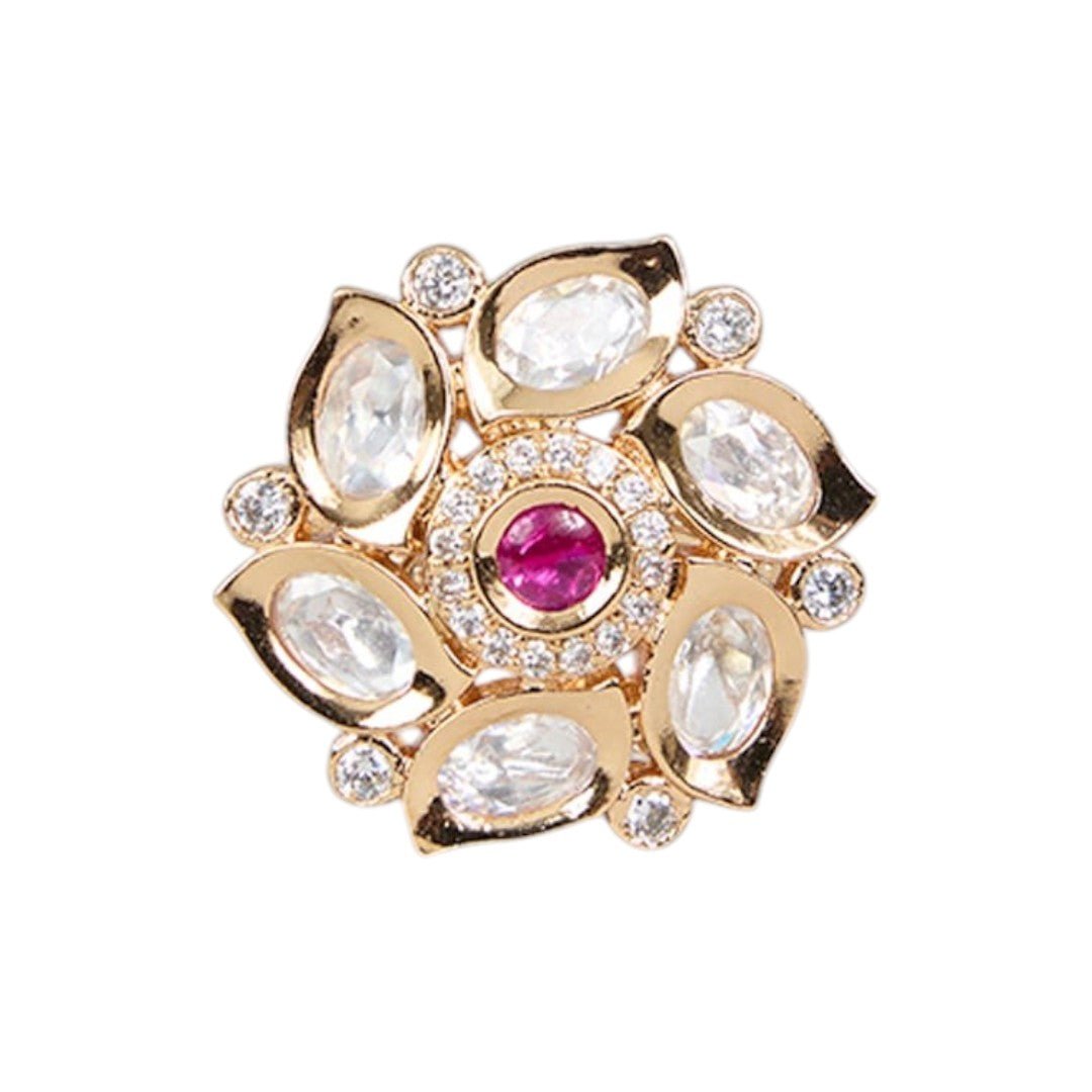 Gold Finish Ring Pearl and Green Stone Cluster - Auraa Trends - Rings - Gold Finish Ring Pearl and Green Stone Cluster