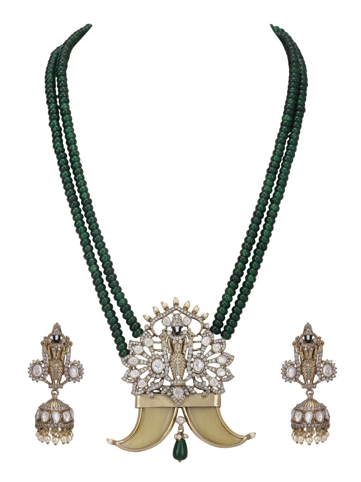 Gold Finish White Pearl Necklace Set - Auraa Trends