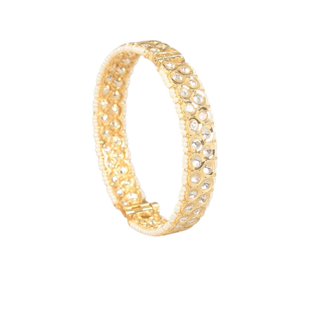 Gold Finish Zircon & Kundan Polki Bangles (Set of 2) - Auraa Trends - Bangles - # - Auraa Trends - Gold Finish Zircon & Kundan Polki Bangles (Set of 2)