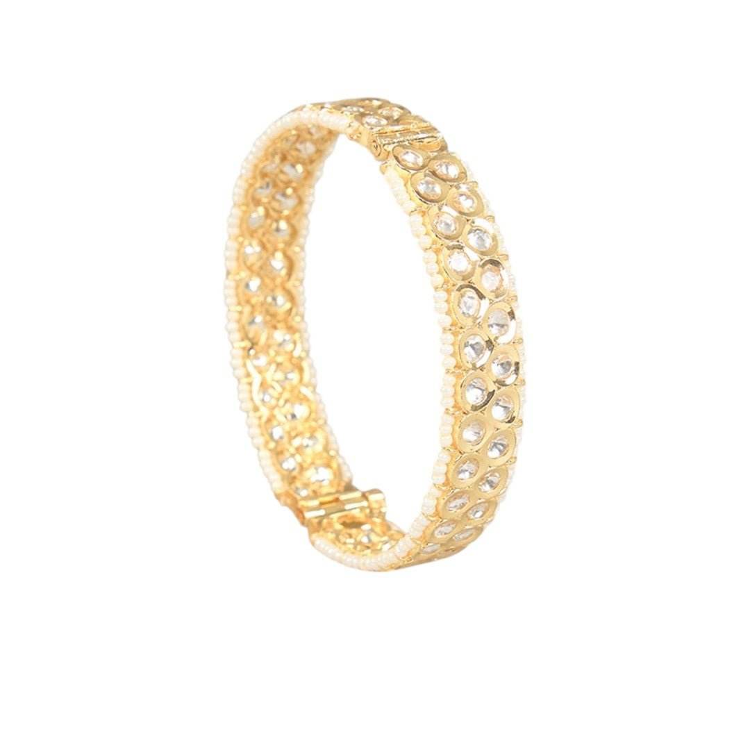 Gold Finish Zircon & Kundan Polki Bangles (Set of 2) - Auraa Trends