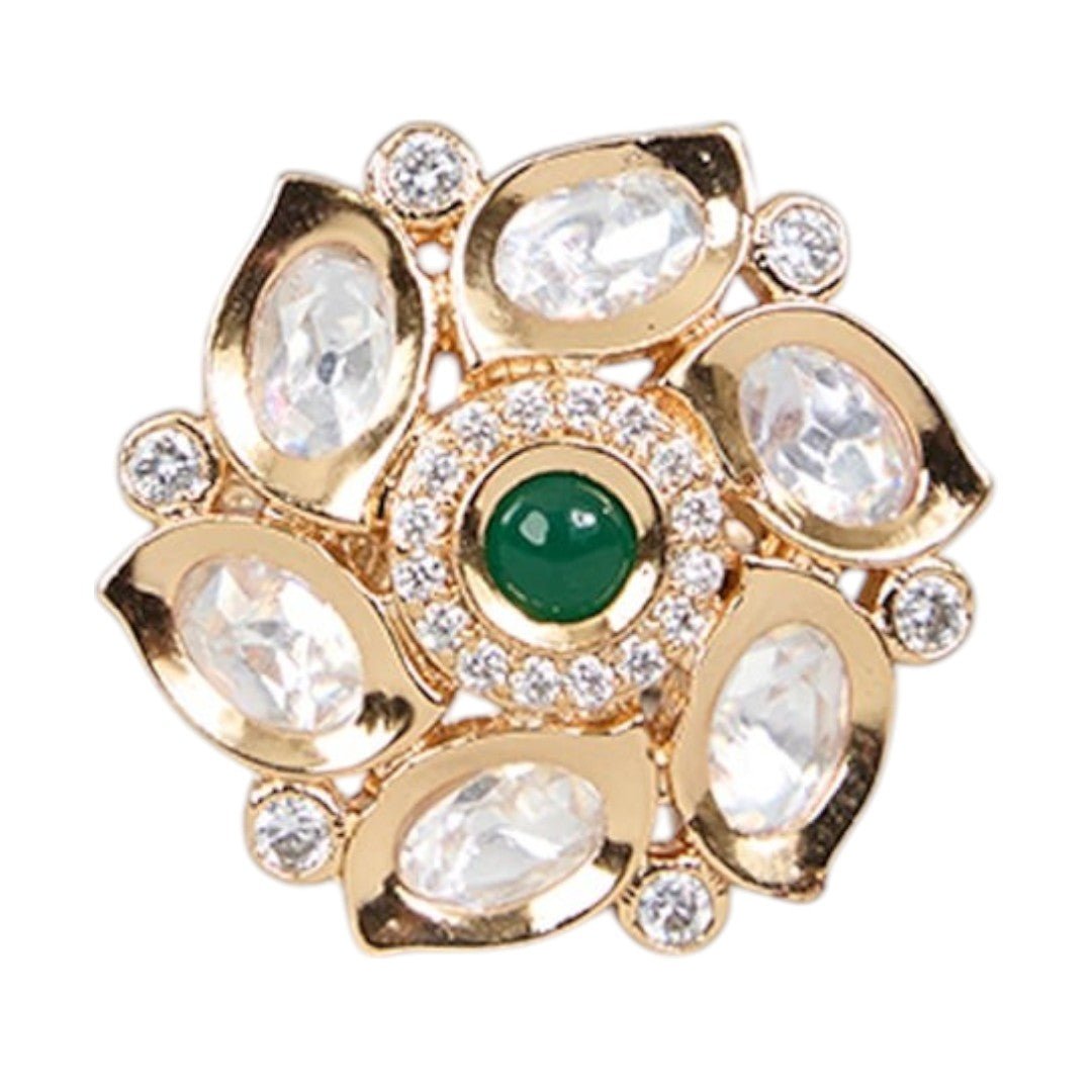 Gold Floral Ring with Green Stone and Diamond Accents - Auraa Trends - Rings - Gold Floral Ring with Green Stone and Diamond