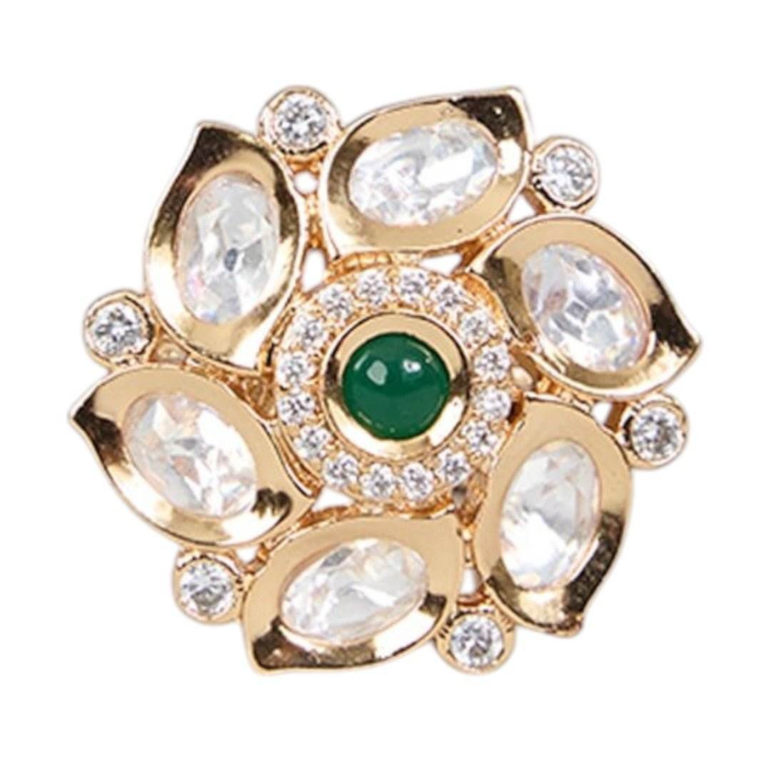 Gold Floral Ring with Green Stone and Diamond Accents - Auraa Trends