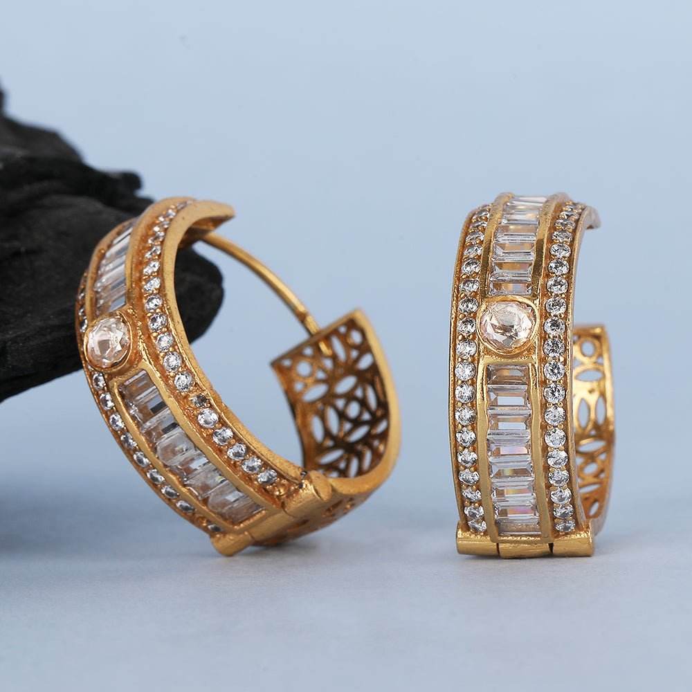 Gold Hoop Earrings with Vibrant Red Stones and Sparkling Diamonds - Auraa Trends