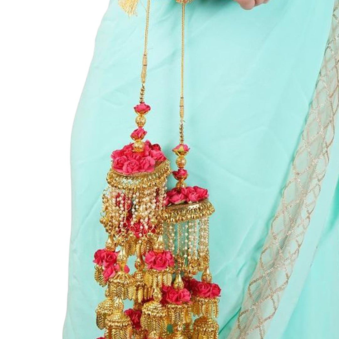 Gold - Plated Alloy kaleere with Floral & Ghungroo Detailing - Auraa Trends - Kaleere - Plated Alloy kaleere with Floral